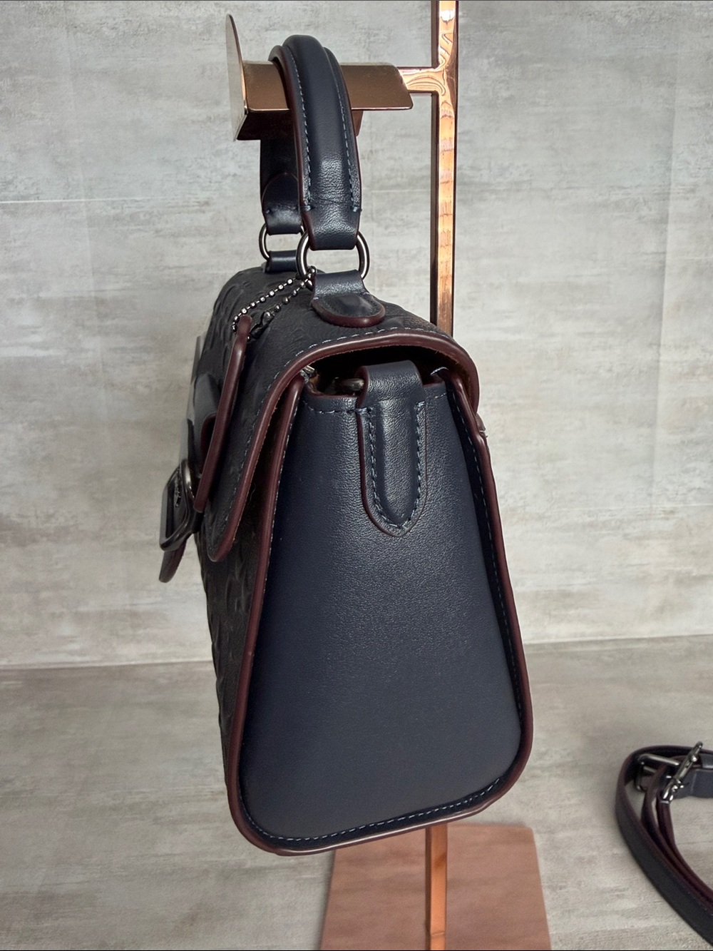 COACH Signature Leather Morgan Top Handle Satchel -  Midnight Navy. - Picture 4 of 16